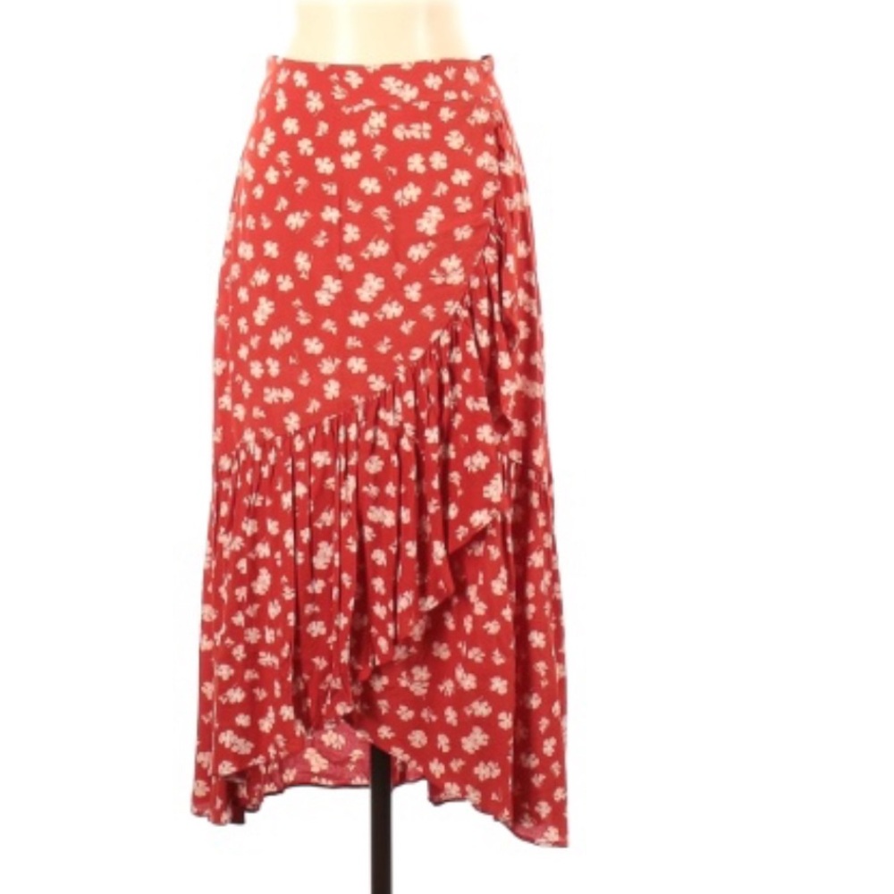 Madewell Orange W/White Floral Maxi Skirt